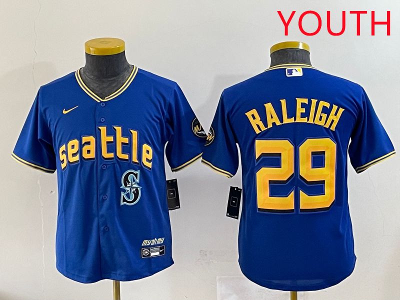 Youth Seattle Mariners #29 Raleigh Blue City Edition 2025 Nike MLB Jersey style 8->customized mlb jersey->Custom Jersey